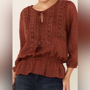 Miss Me Rust Blouse with Lace Detail